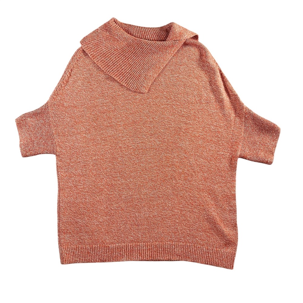 Cabi Women's Orange Foldover Cowl‎ Neck Short Sleeve Sweater Size Small